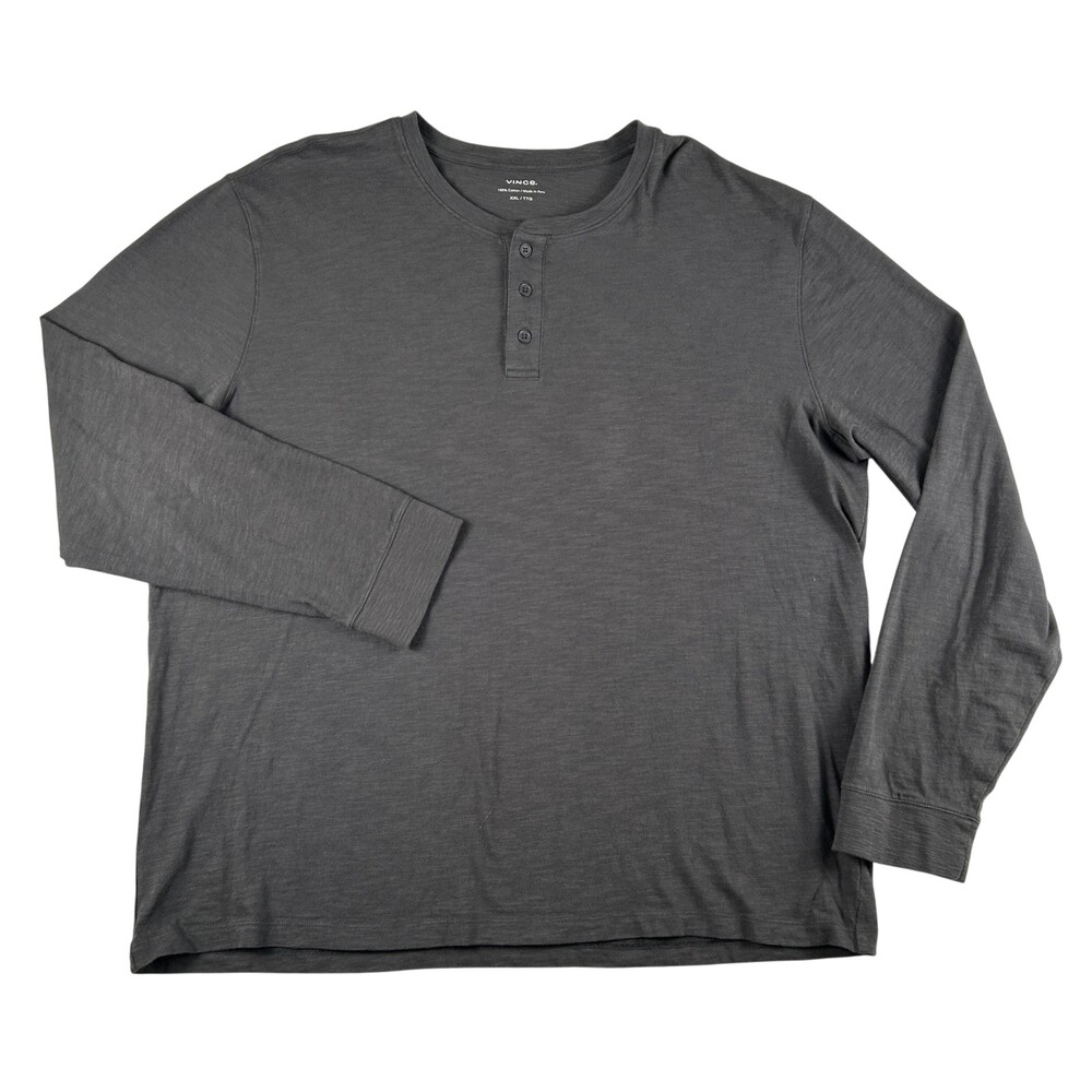 Vince Henley Shirt Mens 2XL Gray Long Sleeve 100% Cotton Tagless Tee Peru